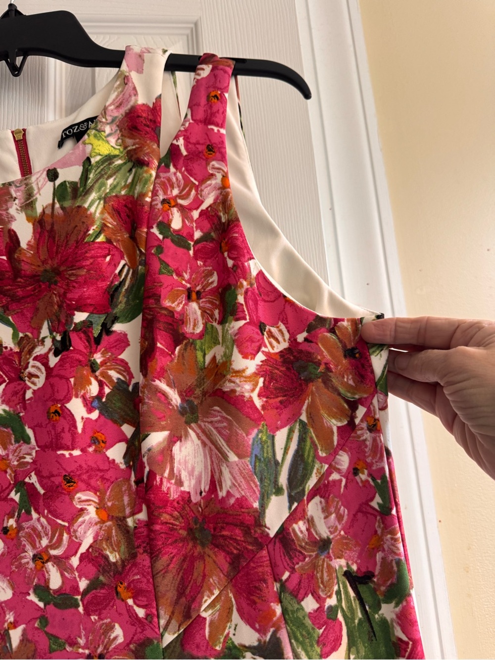 Roz & Ali Cream Midi Dress with Pink Floral Print - Picture 4 of 11